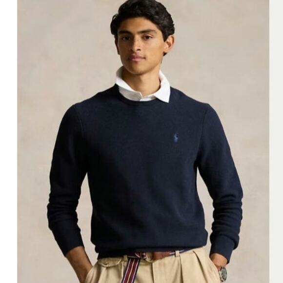 Polo Ralph Lauren textured navy 100% Pima cotton sweater men's size extra large - Picture 1 of 7
